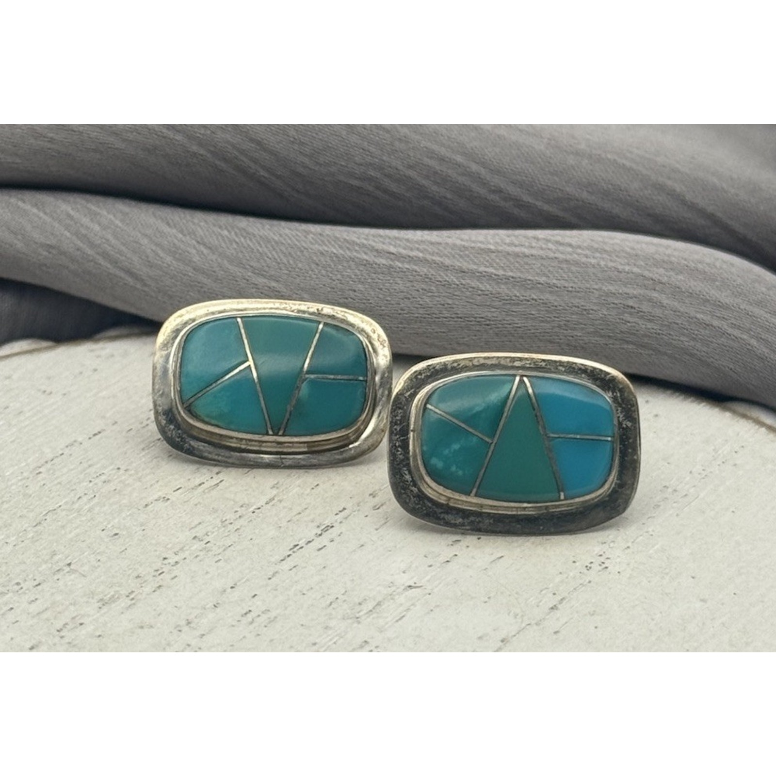 Vintage Navajo Sm Sterling Silver 925 Turquoise Stud Earrings 339g 07in 136$